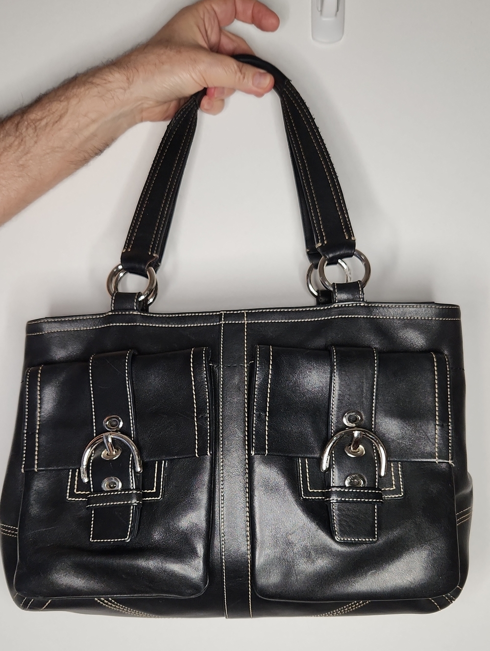 Coach Black/Silver Soho vintage leather shoulder satchel. Preloved sold as is